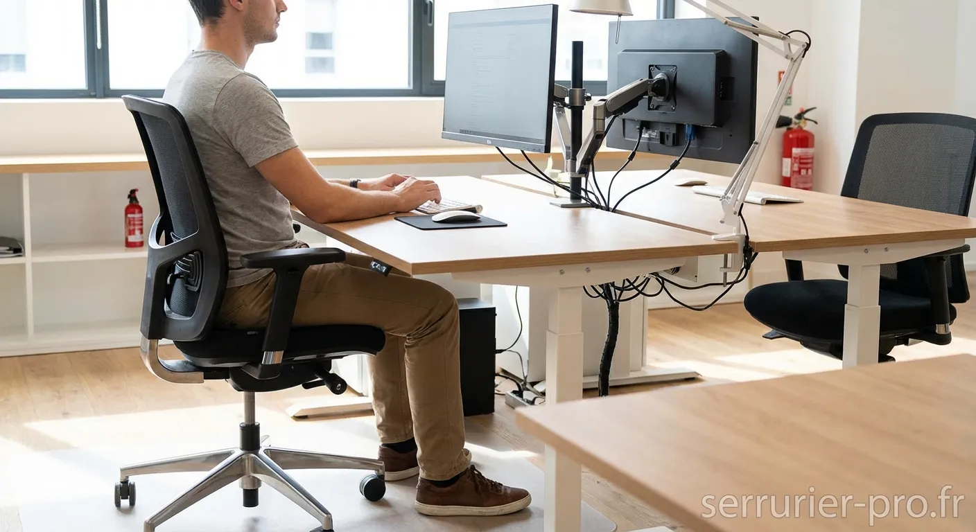 Bureau ergonomique sécurisé avec rangements verrouillés