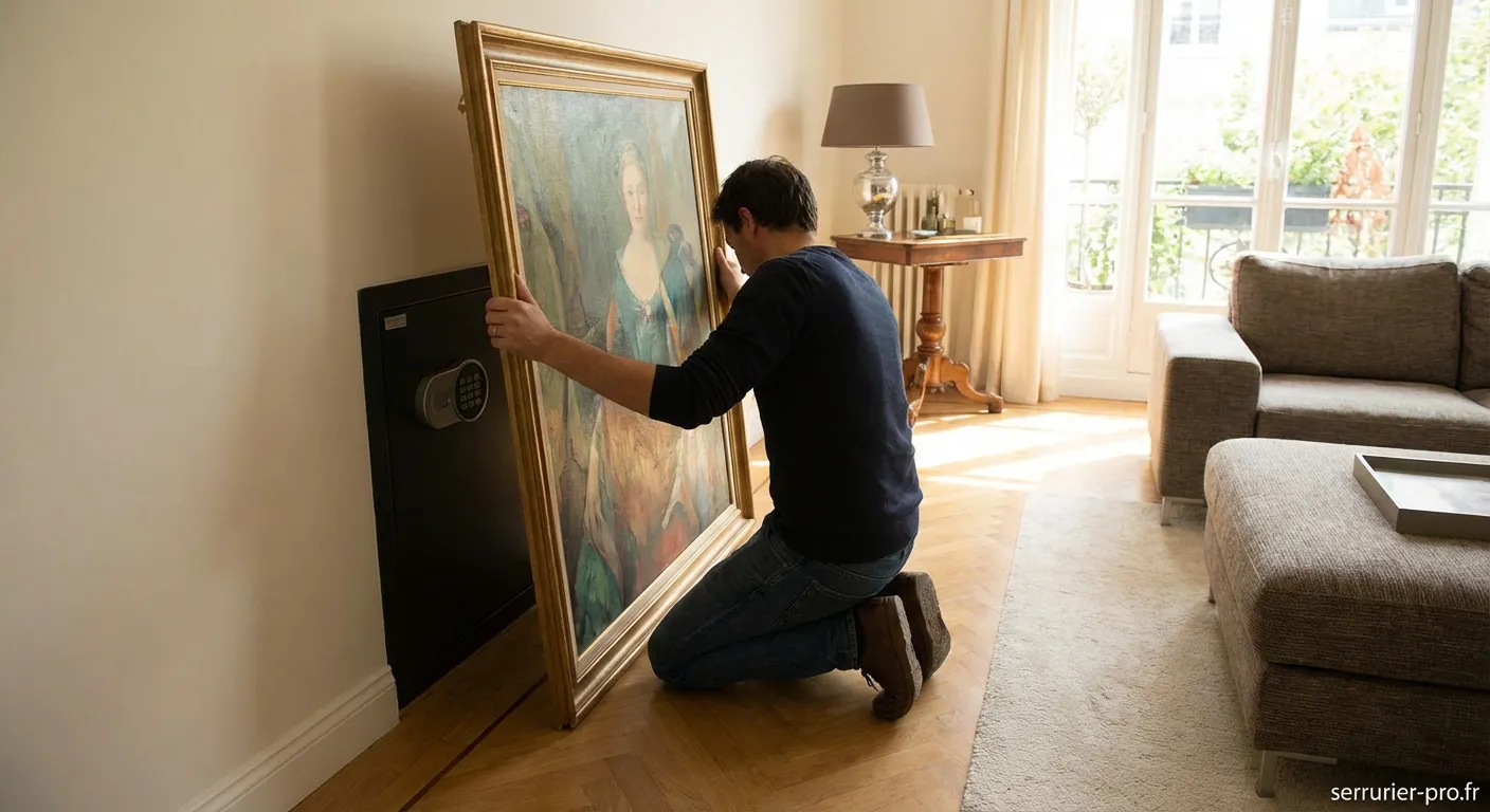 Installation discrète d'un coffre-fort encastré dans un mur