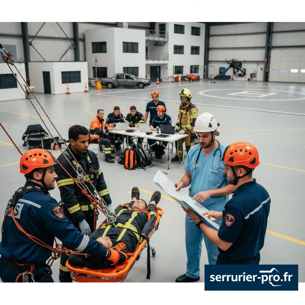 Équipe des urgences en pleine session de formation pratique