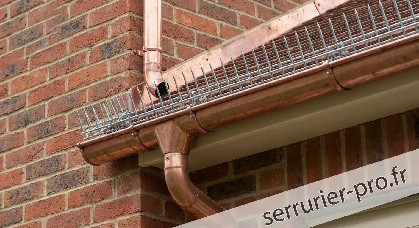 Grille anti-ascension métallique installée sur gouttière