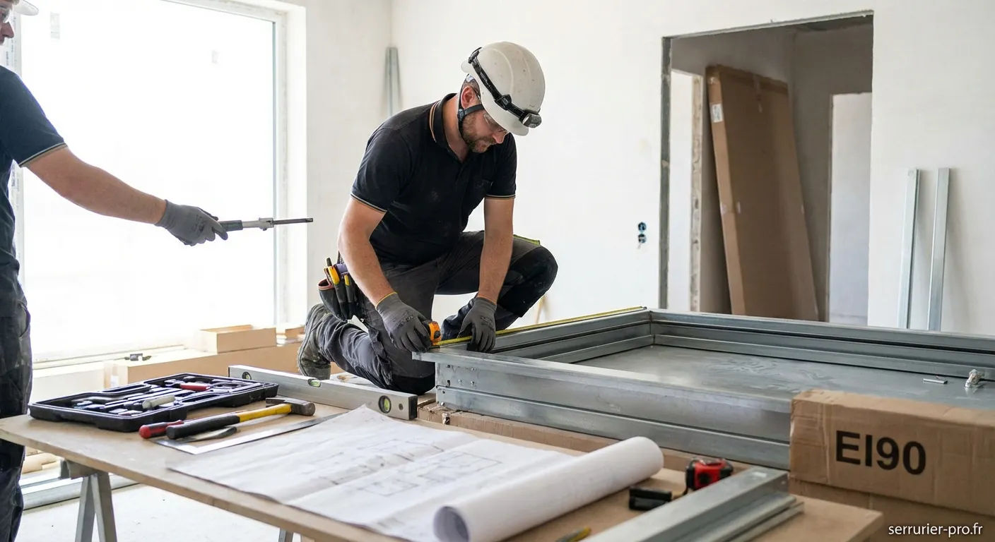 Installation d'une porte coupe-feu EI90 par un professionnel