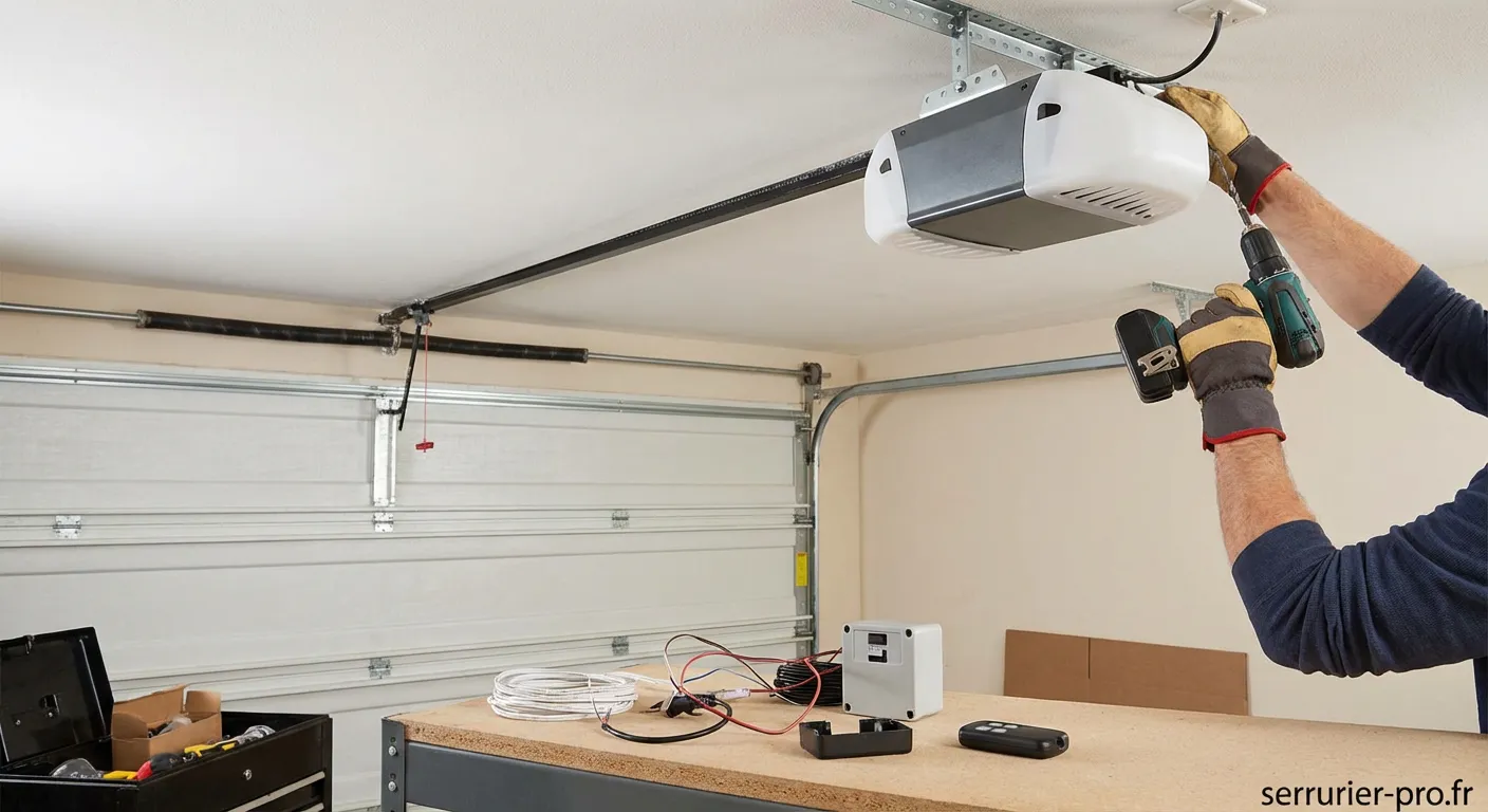 Installation système pour motoriser porte garage