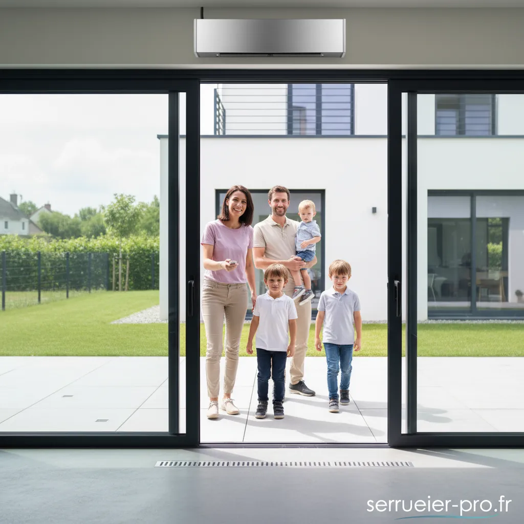 Porte coulissante avec moteur intégrée dans un intérieur moderne