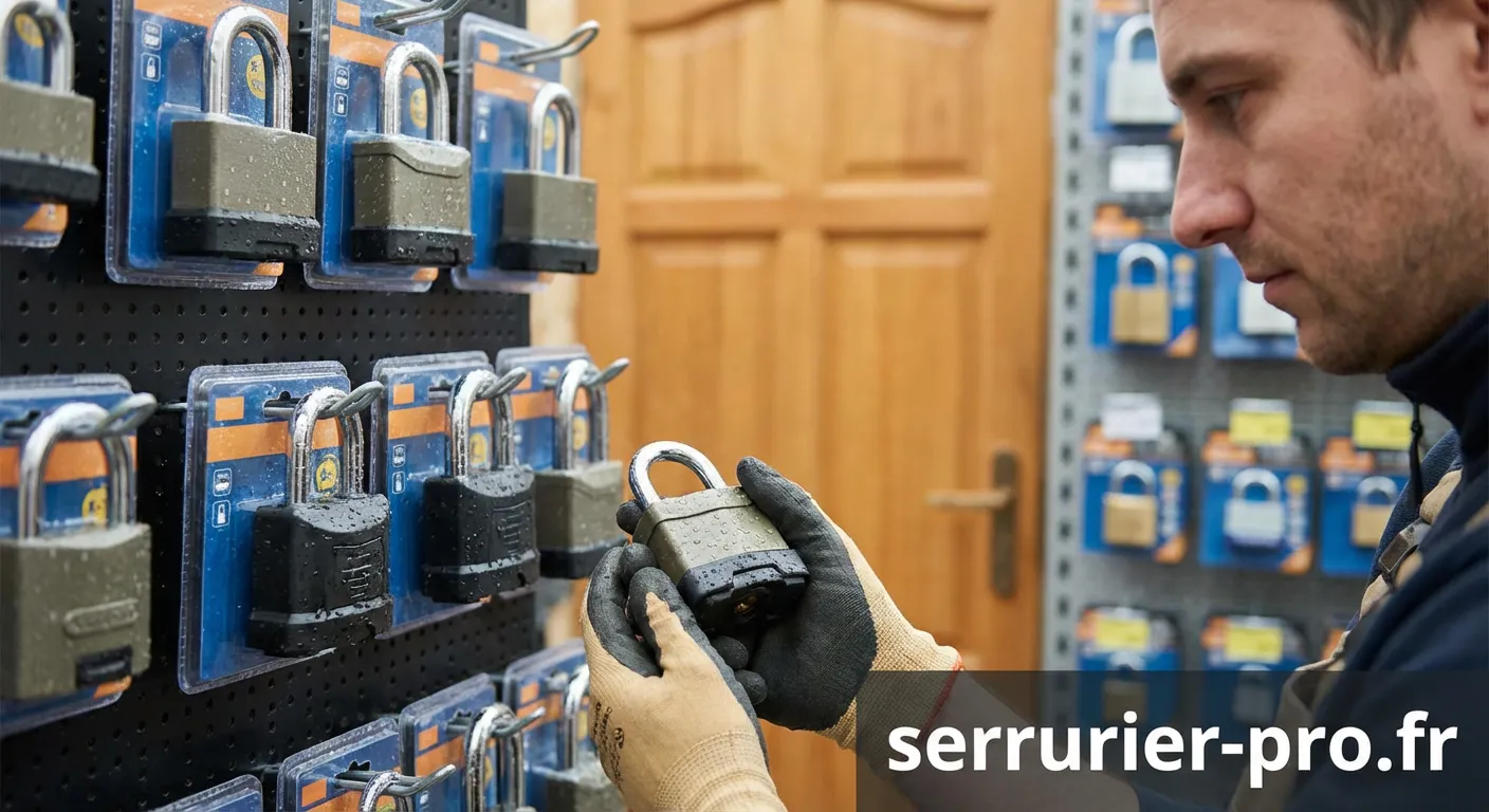 Serrure étanche pour extérieur en inox sur portail bois